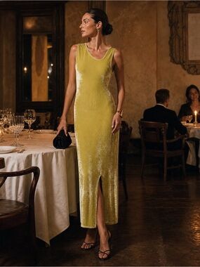 Sleeveless Velvet Maxi Dress in Chartreuse
